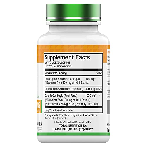 Garcinia Cambogia Extract Capsules (1000 MG  - 60 Pills) with HCA & Chromium | Weight Loss Pills for Women & Men* | Appetite Suppressant for Weight Loss | by TNVitamins