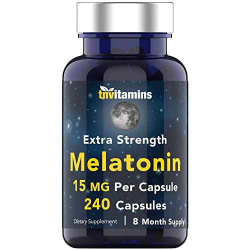 tnvitamins Melatonin 15 MG Per Capsule (240 Capsules) | All-Natural Sleeping Pills for Adults | Extra Strength Melatonin | Nighttime Sleep Aid | Natural Sleep Support Supplement