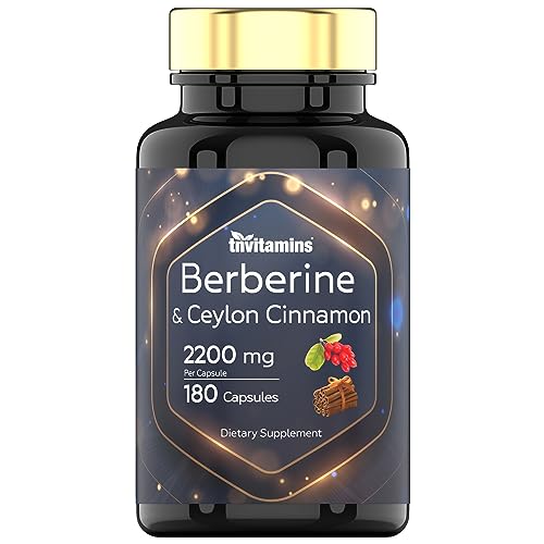 tnvitamins Berberine with Ceylon Cinnamon: 2200 mg Per Capsule - 180 Capsules | 6 Month Supply