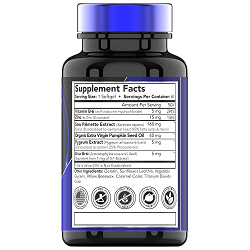 Saw Palmetto Complex with Pygeum Extract, Pumpkin Seed Oil, Vitamin B-6, Zinc, & Uva-Ursi | Prostate Supplement for Men* | Supports Hair Growth* & Urinary Tract Health* | by TNVitamins