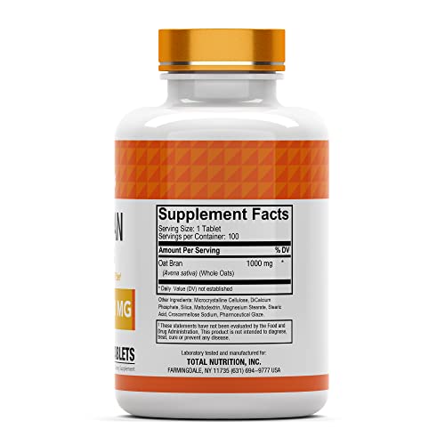 Oat Bran Tablets | 100 Tablets - 1,000 MG per Tablet | Oat Fiber Tablets | Soluble & Dietary Fiber Supplement | Supports Digestive Health * | High Potency Formula