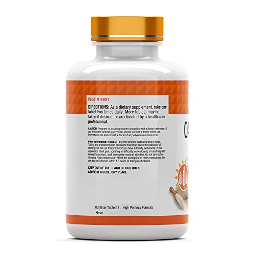 Oat Bran Tablets | 100 Tablets - 1,000 MG per Tablet | Oat Fiber Tablets | Soluble & Dietary Fiber Supplement | Supports Digestive Health * | High Potency Formula
