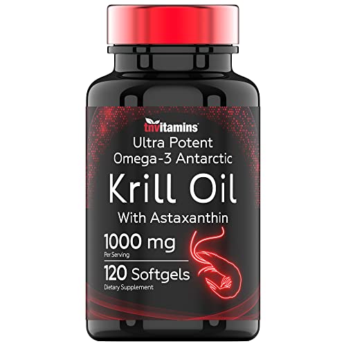 Antarctic Krill Oil 1000mg x 120 Softgels | Ultra Potent Omega-3: 120mg EPA, 80 mg DHA, 200 mcg Astaxanthin