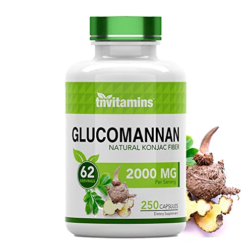 Glucomannan Capsules 2000 MG - 250 Count | Natural Konjac Root Fiber Extract Powder Supplement | Soluble, Dietary, & Digestive Fiber Pills | Produced in the USA | Non-GMO & Gluten Free | by TNVitamins