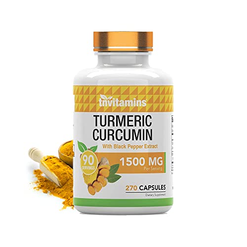 Turmeric Curcumin Capsules with Black Pepper | 1500 MG - 270 Capsules | Bulk Size - 3 Month Supply! | Golden Turmeric Curcumin Supplement with Black Pepper | Non-GMO | Produced in the USA | TNVitamins