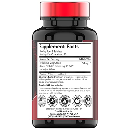 tnvitamins Blood Pressure Support with AmealPeptide® (60 Tablets) | Helps Maintain Both Systolic & Diastolic Blood Pressure Already Within Healthy Limits & Promotes Arterial Elasticity