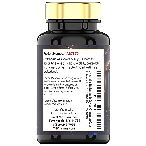 tnvitamins Berberine with Ceylon Cinnamon: 2200 mg Per Capsule - 180 Capsules | 6 Month Supply