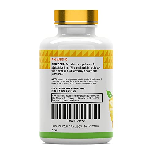 Turmeric Curcumin Capsules with Black Pepper | 1500 MG - 270 Capsules | Bulk Size - 3 Month Supply! | Golden Turmeric Curcumin Supplement with Black Pepper | Non-GMO | Produced in the USA | TNVitamins