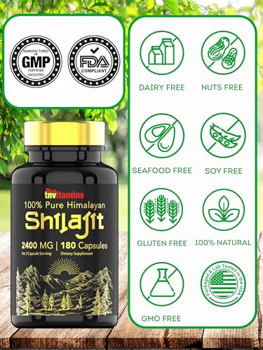 Shilajit Capsules 2400 MG - 180 Capsules | 100% Pure Himalayan Shilajit for Men & Women | Shilajit Resin Supplement | Three Month Supply! | Non-GMO, Gluten-Free