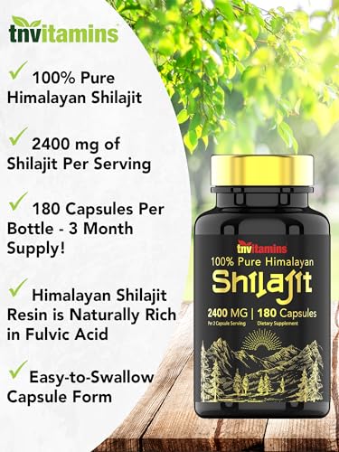 Shilajit Capsules 2400 MG - 180 Capsules | 100% Pure Himalayan Shilajit for Men & Women | Shilajit Resin Supplement | Three Month Supply! | Non-GMO, Gluten-Free