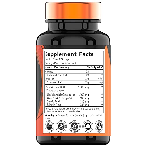 tnvitamins Pumpkin Seed Oil - 2000 mg Per Serving - 120 Softgels | Pumpkin Seed Oil for Hair Growth* | Pumpkin Seed Oil Extract Supplement for Bladder Control* | Non-GMO