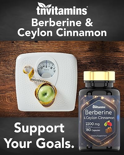 tnvitamins Berberine with Ceylon Cinnamon: 2200 mg Per Capsule - 180 Capsules | 6 Month Supply