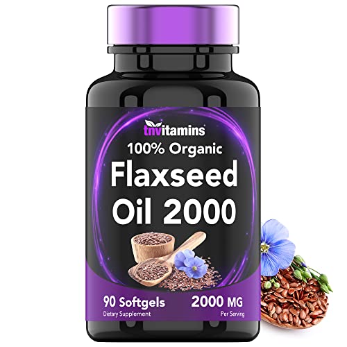 tnvitamins Organic Flaxseed Oil Softgels: 2000 mg x 90 Softgels | High in Omega-3 Fatty Acids | Flaxseed Oil Supplement for Women & Men | Non-GMO