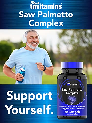 Saw Palmetto Complex with Pygeum Extract, Pumpkin Seed Oil, Vitamin B-6, Zinc, & Uva-Ursi | Prostate Supplement for Men* | Supports Hair Growth* & Urinary Tract Health* | by TNVitamins