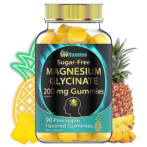 Sugar-Free Magnesium Glycinate Gummies: 200mg - 90 Pineapple Flavored Gummies | Magnesium Bisglycinate | Calm, Sleep, Muscle, Nerve Support