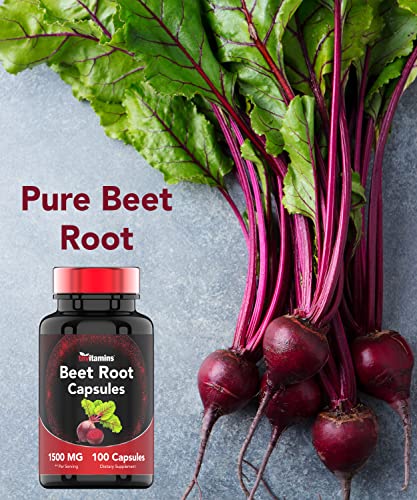 Beet Root Capsules | 1500 Mg - 100 Capsules | Beet Root Powder Extract Capsules | Supports Cardiovascular & Heart Health* | Non-GMO & Gluten-Free | Produced in the USA | TNVitamins