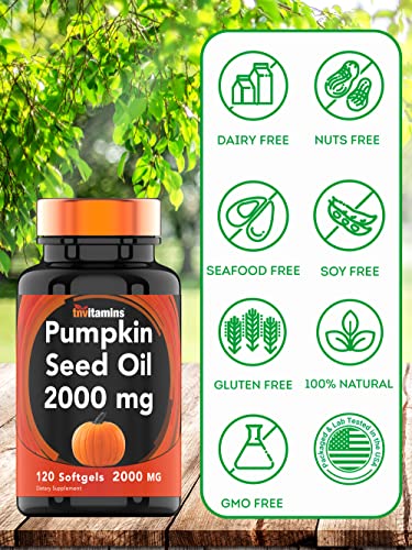 tnvitamins Pumpkin Seed Oil - 2000 MG - 120 Softgels | Pumpkin Seed Oil for Hair Growth* | Pumpkin Seed Oil Extract Supplement for Bladder Control* | Non-GMO