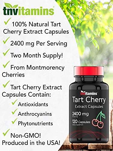 Tart Cherry Extract Capsules (2400 MG - 120 Count) | from Montmorency Tart Cherries | Provides Antioxidants, Anthocyanins, & Phytonutrients | Non-GMO