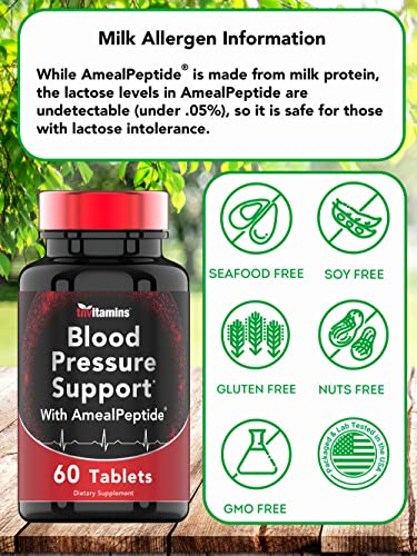 tnvitamins Blood Pressure Support with AmealPeptide® (60 Tablets) | Helps Maintain Both Systolic & Diastolic Blood Pressure Already Within Healthy Limits & Promotes Arterial Elasticity