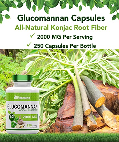 Glucomannan Capsules 2000 MG - 250 Count | Natural Konjac Root Fiber Extract Powder Supplement | Soluble, Dietary, & Digestive Fiber Pills | Produced in the USA | Non-GMO & Gluten Free | by TNVitamins