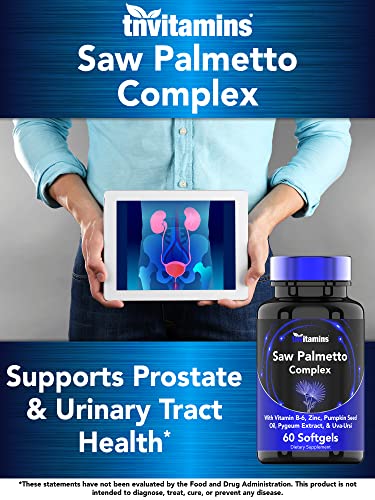 Saw Palmetto Complex with Pygeum Extract, Pumpkin Seed Oil, Vitamin B-6, Zinc, & Uva-Ursi | Prostate Supplement for Men* | Supports Hair Growth* & Urinary Tract Health* | by TNVitamins