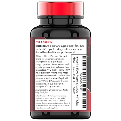 tnvitamins Blood Pressure Support with AmealPeptide® (60 Tablets) | Helps Maintain Both Systolic & Diastolic Blood Pressure Already Within Healthy Limits & Promotes Arterial Elasticity