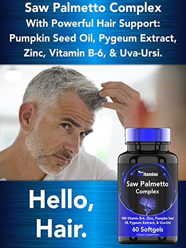 Saw Palmetto Complex with Pygeum Extract, Pumpkin Seed Oil, Vitamin B-6, Zinc, & Uva-Ursi | Prostate Supplement for Men* | Supports Hair Growth* & Urinary Tract Health* | by TNVitamins