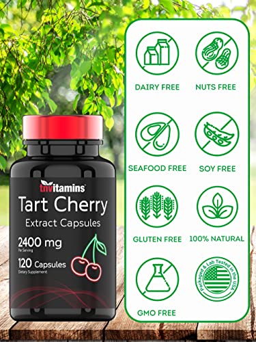 Tart Cherry Extract Capsules (2400 MG - 120 Count) | from Montmorency Tart Cherries | Provides Antioxidants, Anthocyanins, & Phytonutrients | Non-GMO