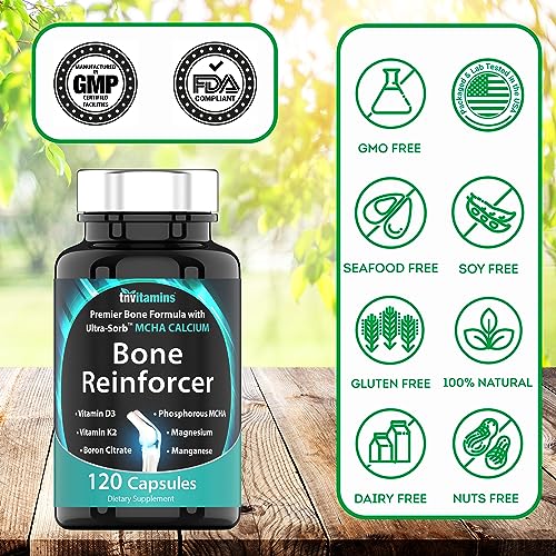 Bone Reinforcer (120 Capsules) MCHA Calcium Supplement with Vitamin D3, Magnesium, Vitamin K2, Boron Citrate, Phosphorous MCHA, & Manganese | Powerful Bone Supplement for Women & Men