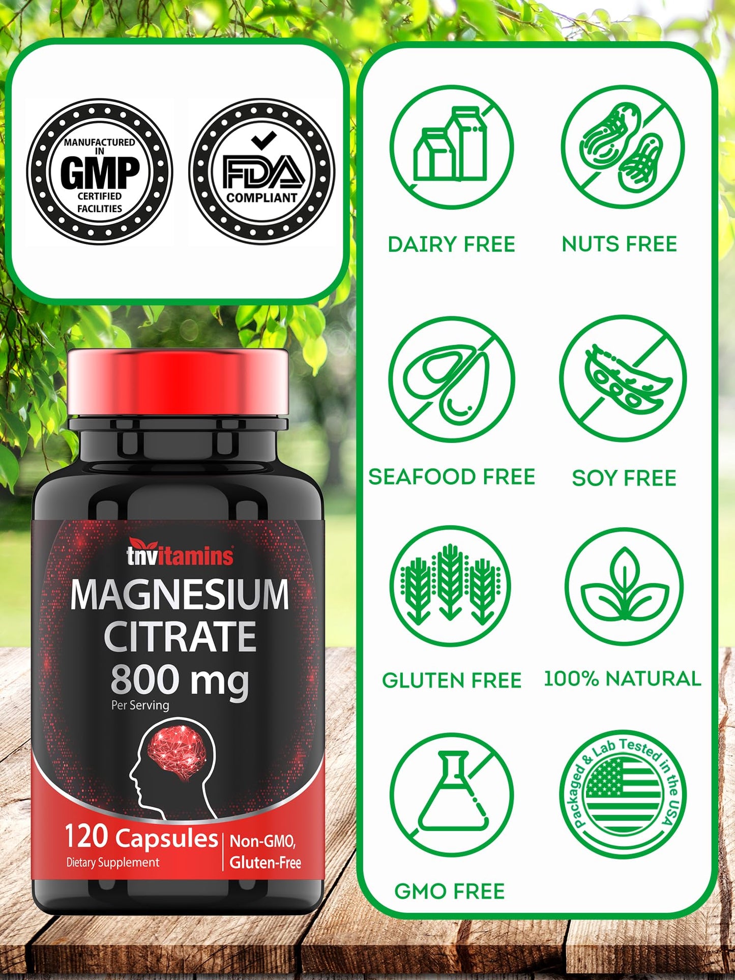 TNVitamins Magnesium Citrate 800 MG - 120 Capsules | Two Month Supply! | Pure Magnesium Citrate Powder Capsules | Citrato De Magnesio | Non-GMO | Produced in The USA!