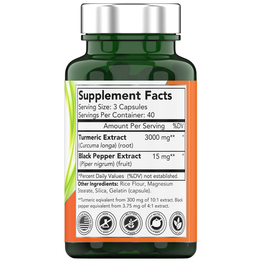 Turmeric Curcumin Capsules with Black Pepper | 3000 MG - 120 Capsules | Extra Strength Golden Turmeric Curcumin Supplement | Non-GMO | Produced in The USA | TNVitamins