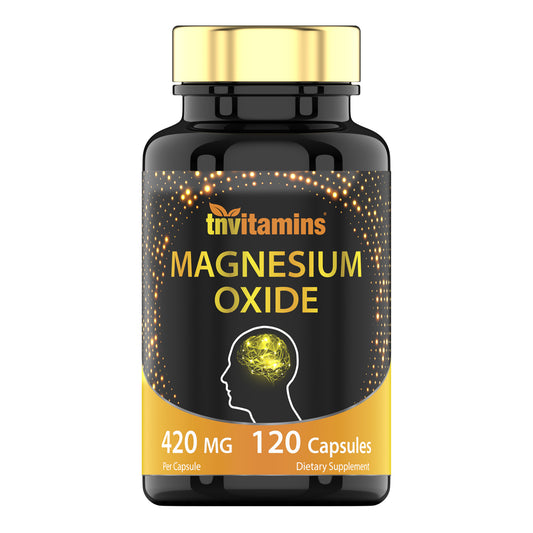 tnvitamins Magnesium Oxide 420mg - 120 Capsules | 4 Month Supply! | 100% Daily Value of Magnesium Oxide in One Capsule | Oxido de Magnesio | Non-GMO, Made in The USA
