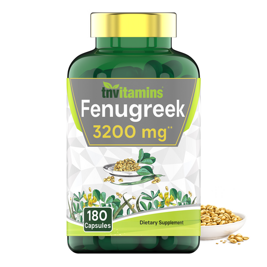 tnvitamins Fenugreek Capsules: 3200 mg - 180 Capsules | Fenugreek Supplement for Men & Women | Fenugreek Seed Powder Extract | Non-GMO | Made in The USA!
