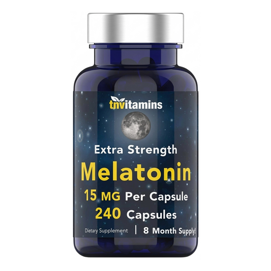 tnvitamins Melatonin 15 MG Per Capsule (240 Capsules) | All-Natural Sleeping Pills for Adults | Extra Strength Melatonin | Nighttime Sleep Aid | Natural Sleep Support Supplement