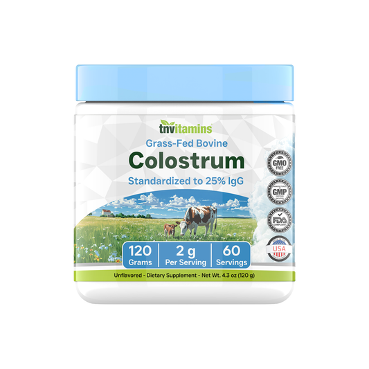 tnvitamins Colostrum Powder – 25% IgG | Grass-Fed Bovine Colostrum Supplement | Unflavored | 120g (4.3 oz) – 60 Servings | Non-GMO, No Additives