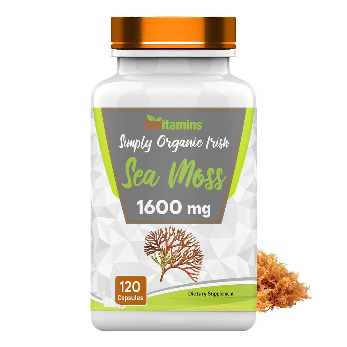 tnvitamins Organic Irish Sea Moss: 1600mg x 120 Capsules | Two Month Supply Simply Organic Sea Moss Powder Capsules are Highly Potent, and Absorbable! | Non-GMO | Made in The USA!