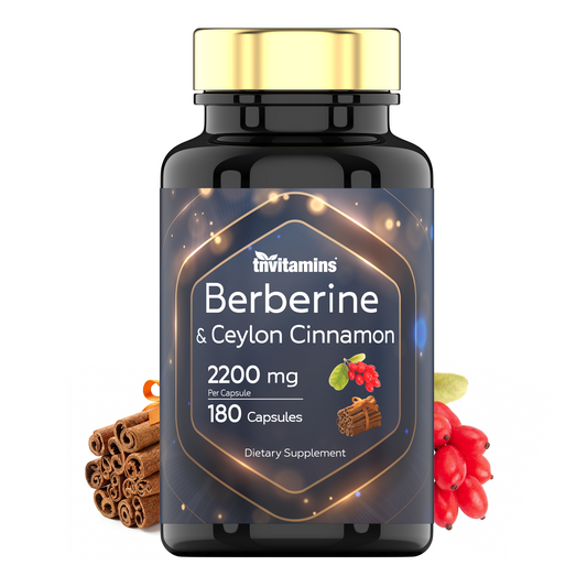 tnvitamins Berberine with Ceylon Cinnamon: 2200 mg Per Capsule - 180 Capsules | 6 Month Supply