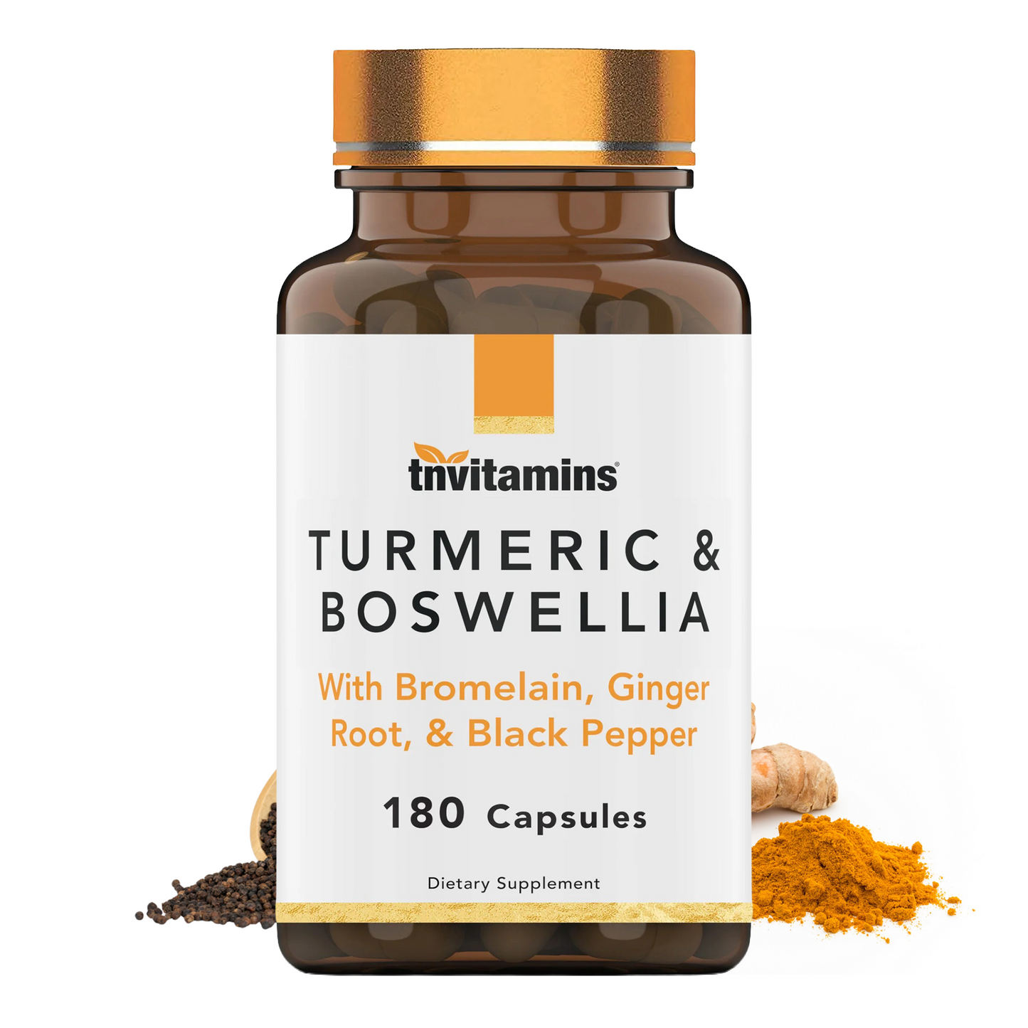 tnvitamins Turmeric & Boswellia Complex (180 Capsules) with Ginger Root , Bromelain, & Black Pepper Extract | Joint-Ease Formula: Powerful Joint Support Supplement* | Produced in The USA