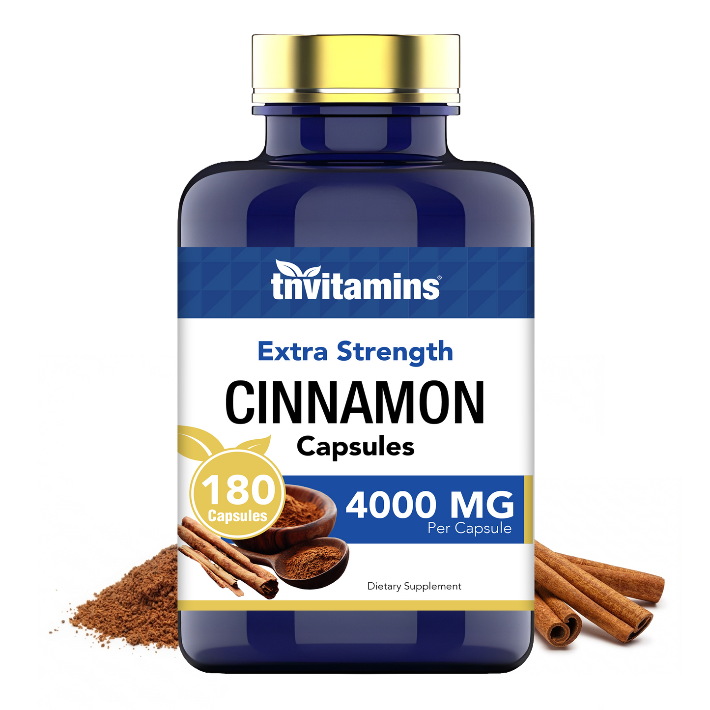Cinnamon Capsules 4000 MG - 180 Capsules | Ceylon Cinnamon & Cassia Cinnamon Pills | Blood Sugar Support Supplement* | Extra Strength Cinnamon Bark Extract | Cinnamon Complex | by TNVitamins