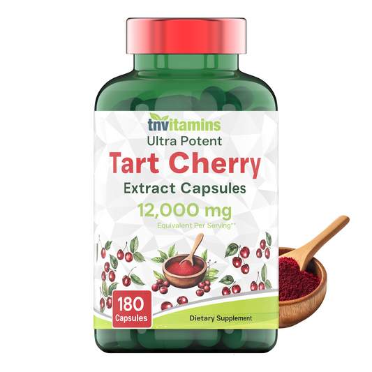 tnvitamins Tart Cherry Capsules 12,000 mg Per Serving - 180 Count | Ultra-Potent Tart Cherry Extract Capsules | Joint, Sleep, & Recovery Support* | High in Antioxidants | Non-GMO | Made in The USA!