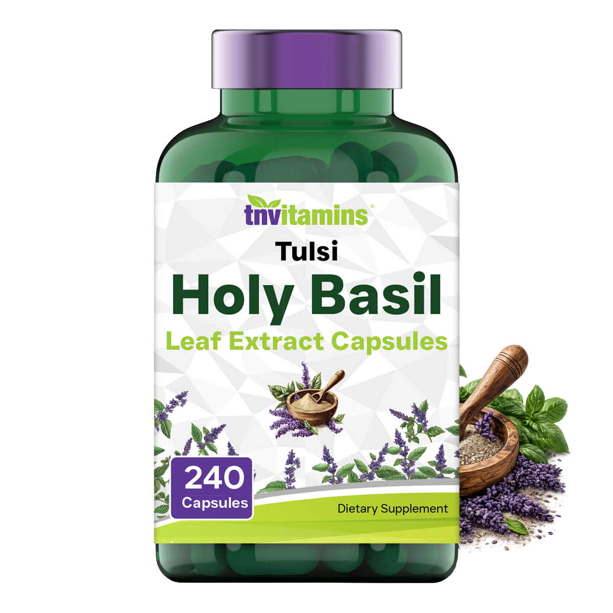 Tulsi Holy Basil Capsules (1600 MG  -  240 Capsules) | May Promote Stress & Frustration Relief* | Tulsi Holy Basil Leaf Powder Extract | Adaptogenic, & Ayurvedic Herb | TNVitamins