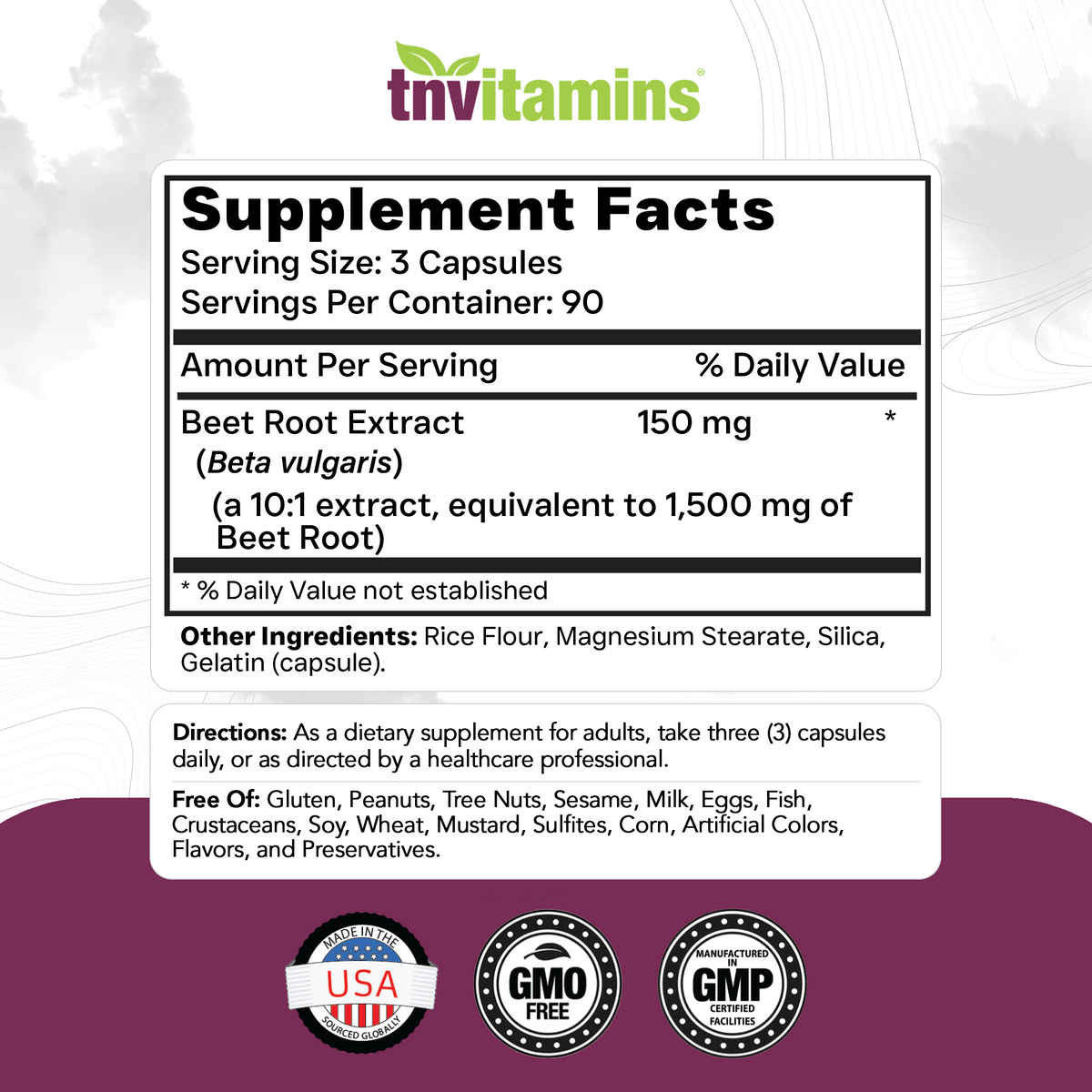 tnvitamins Beet Root Capsules 15,00 Mg Per Serving - 270 Capsules | Beet Root Powder Extract | Non-GMO & Gluten-Free | Produced in The USA