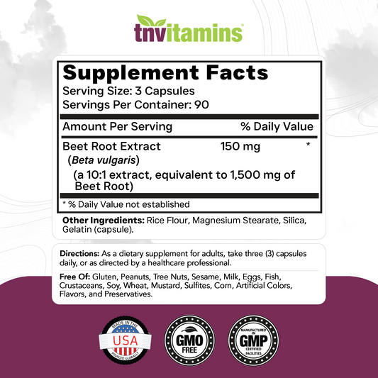 tnvitamins Beet Root Capsules 15,00 Mg Per Serving - 270 Capsules | Beet Root Powder Extract | Non-GMO & Gluten-Free | Produced in The USA