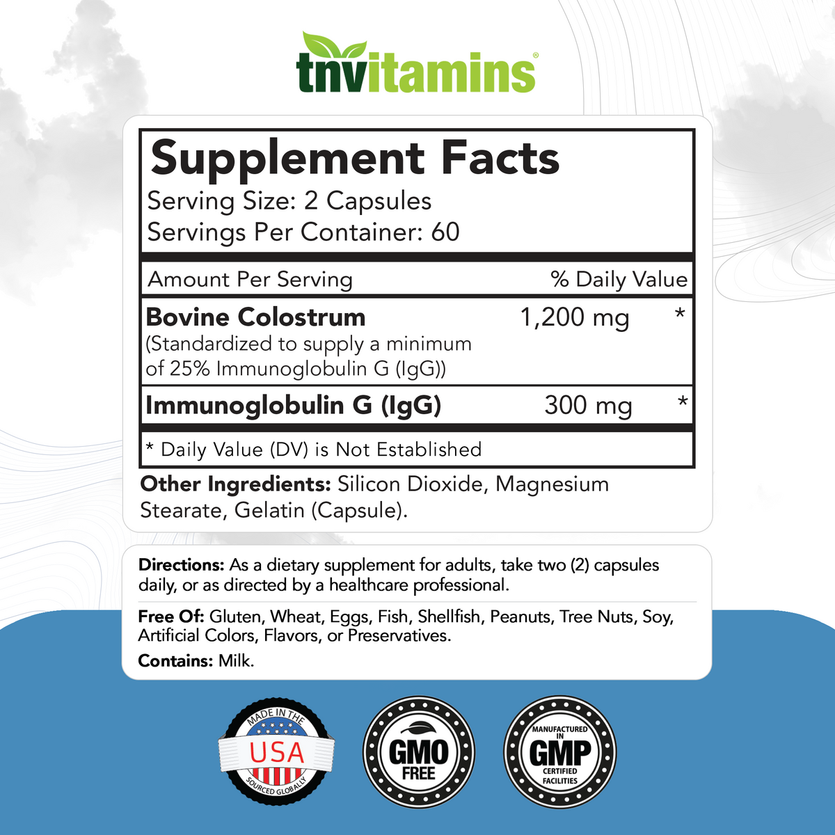 Colostrum Supplement 1,200 mg Per Serving, 120 Capsules | Standardized to 25% IgG (Immunoglobulin G) | Grass-Fed Bovine Colostrum Powder Caps | Immune Support Supplement | Non-GMO, Made in the USA!
