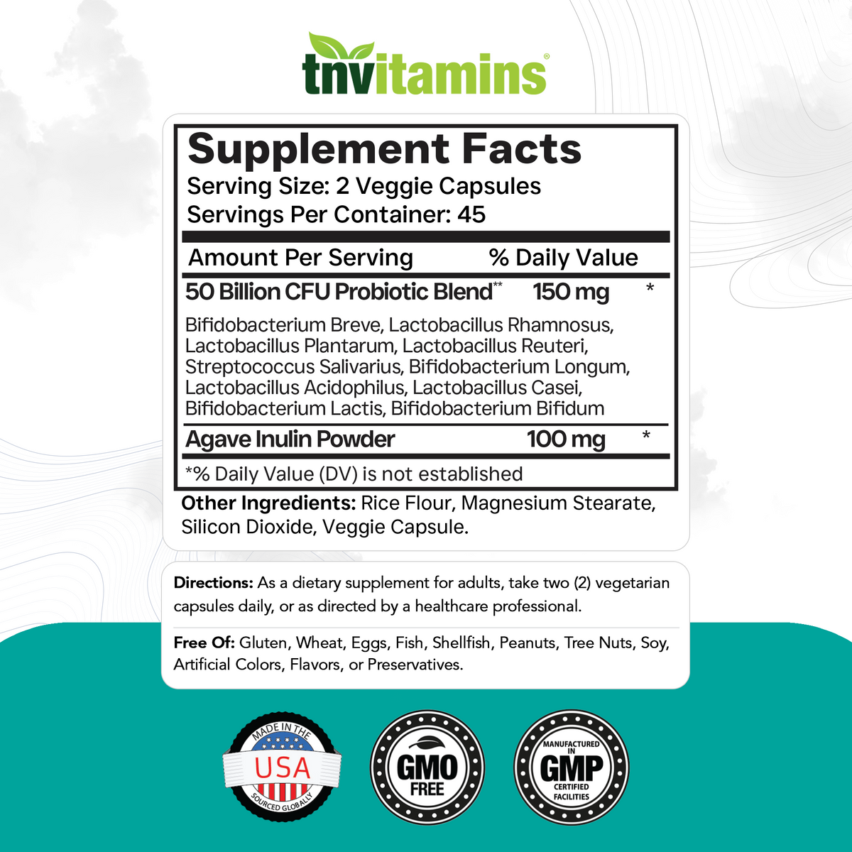 Probiotics with Prebiotic: 50 Billion CFU - 10 Strain - 90 Vegetarian Capsules | with Acidophilus Probiotic for Digestive Health, Gut Health, & Immune Support* | for Men & Women