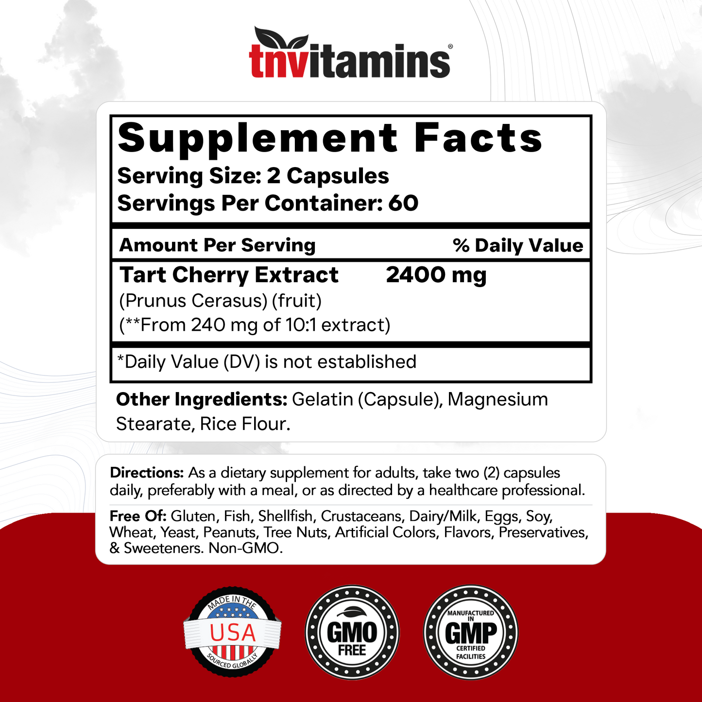 Tart Cherry Extract Capsules (2400 MG - 120 Count) | from Montmorency Tart Cherries | Provides Antioxidants, Anthocyanins, & Phytonutrients | Non-GMO