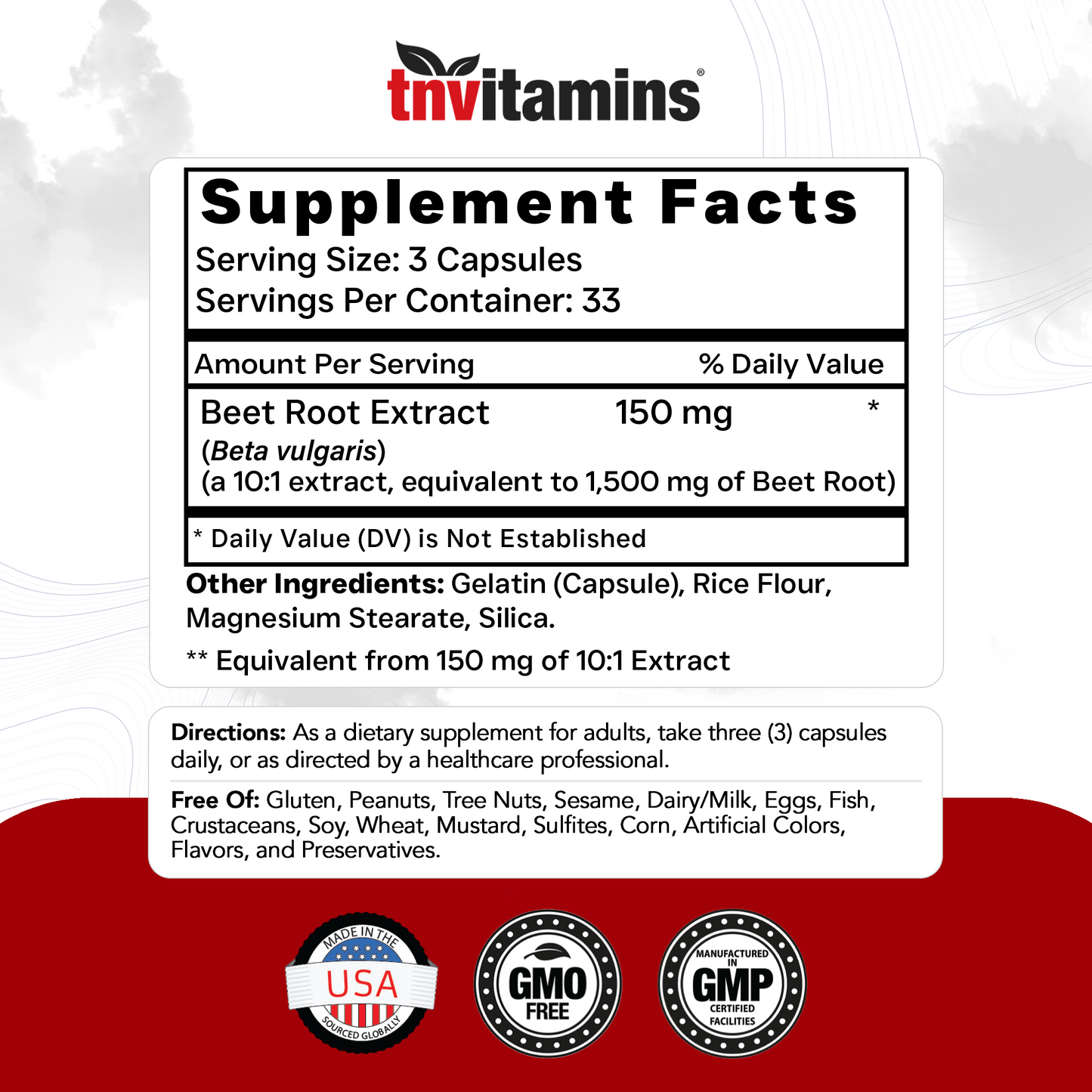 Beet Root Capsules | 1500 Mg - 100 Capsules | Beet Root Powder Extract Capsules | Supports Cardiovascular & Heart Health* | Non-GMO & Gluten-Free | Produced in the USA | TNVitamins