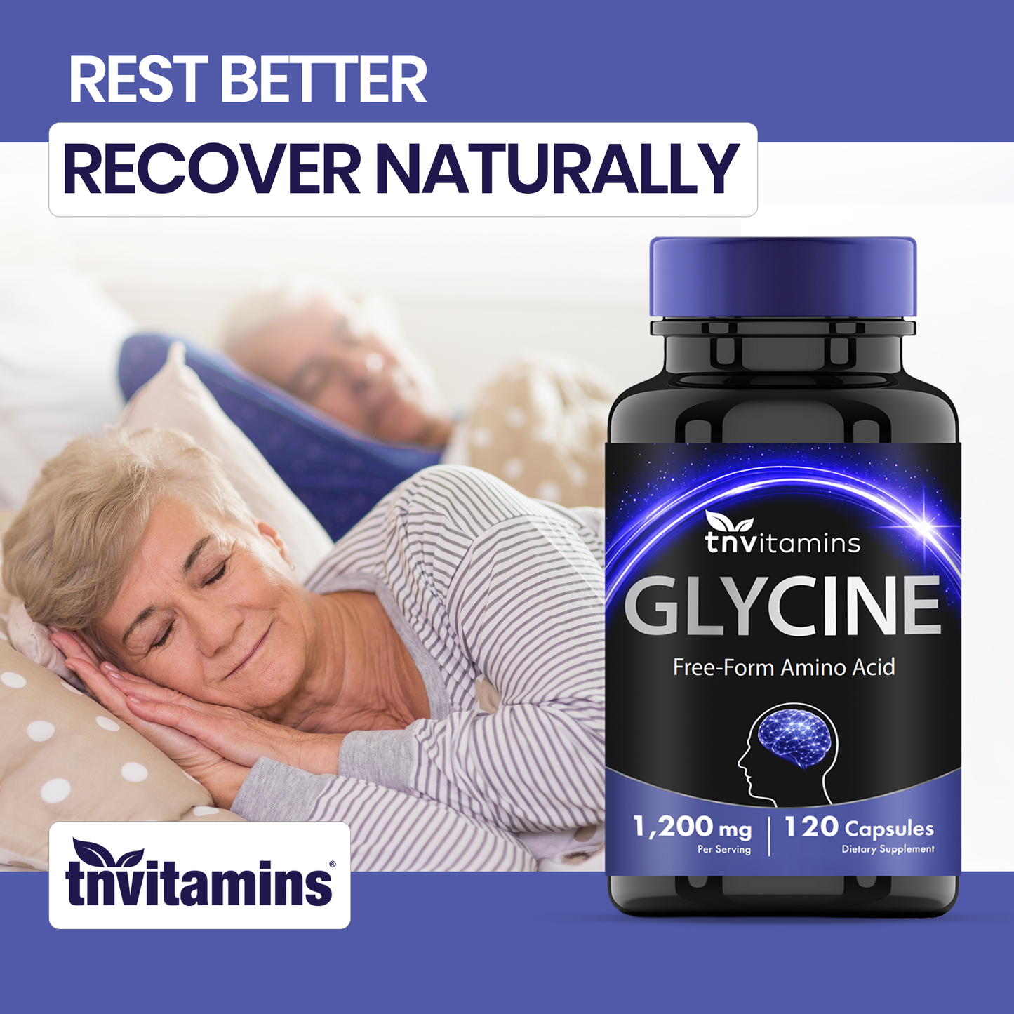 TNVitamins Glycine 1200mg Per Serving, Free Form Amino Acid Supplement, Supports Relaxation & Restful Sleep*, Glycine Capsules, 120 Capsules
