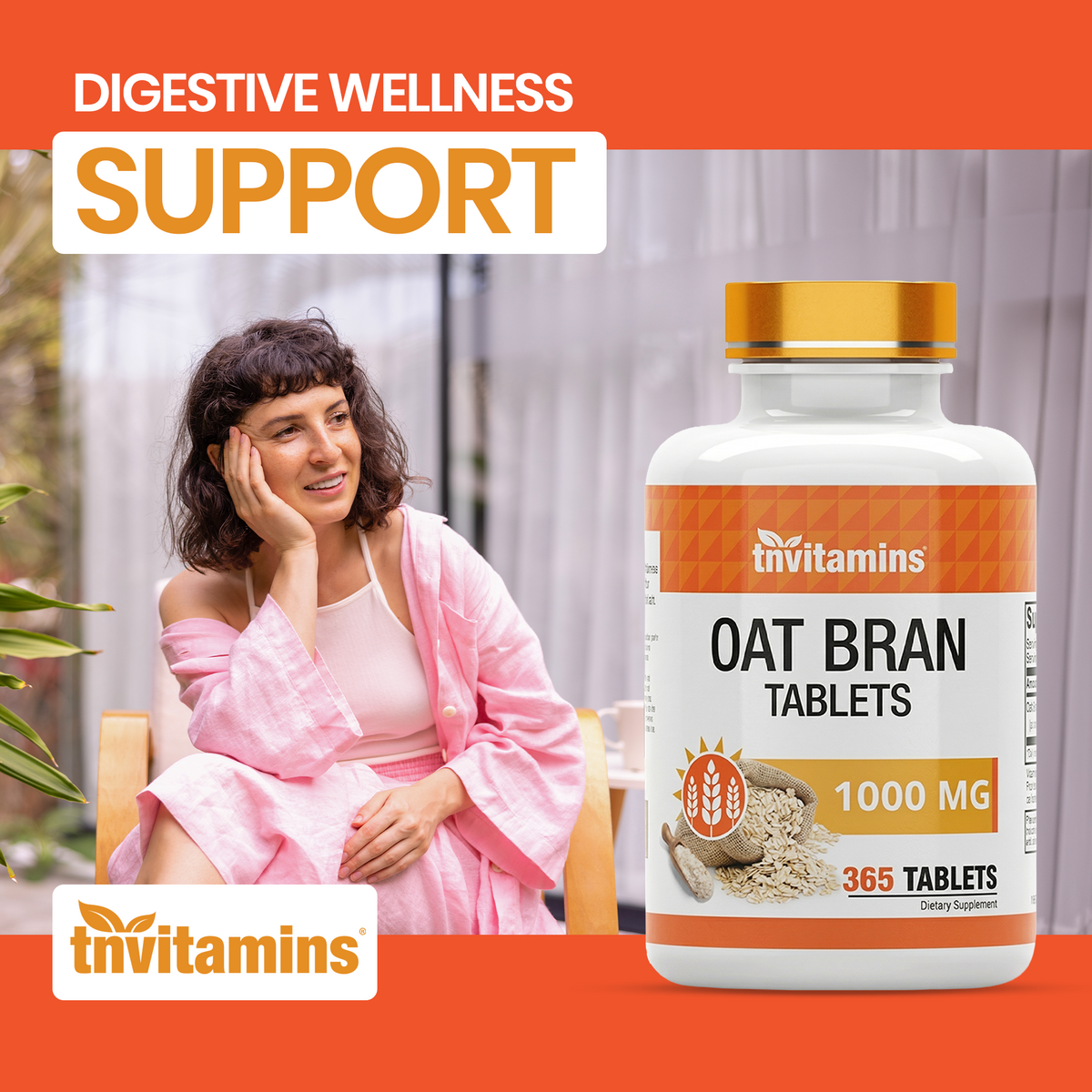Oat Bran Tablets | 365 Tablets  -  1,000 MG per Tablet | Oat Fiber Tablets | Soluble & Dietary Fiber Supplement | May Support Digestive Health* | TNVitamins