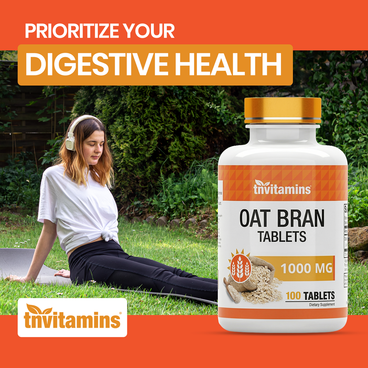 Oat Bran Tablets | 100 Tablets  -  1,000 MG per Tablet | Oat Fiber Tablets | Soluble & Dietary Fiber Supplement | Supports Digestive Health * | High Potency Formula